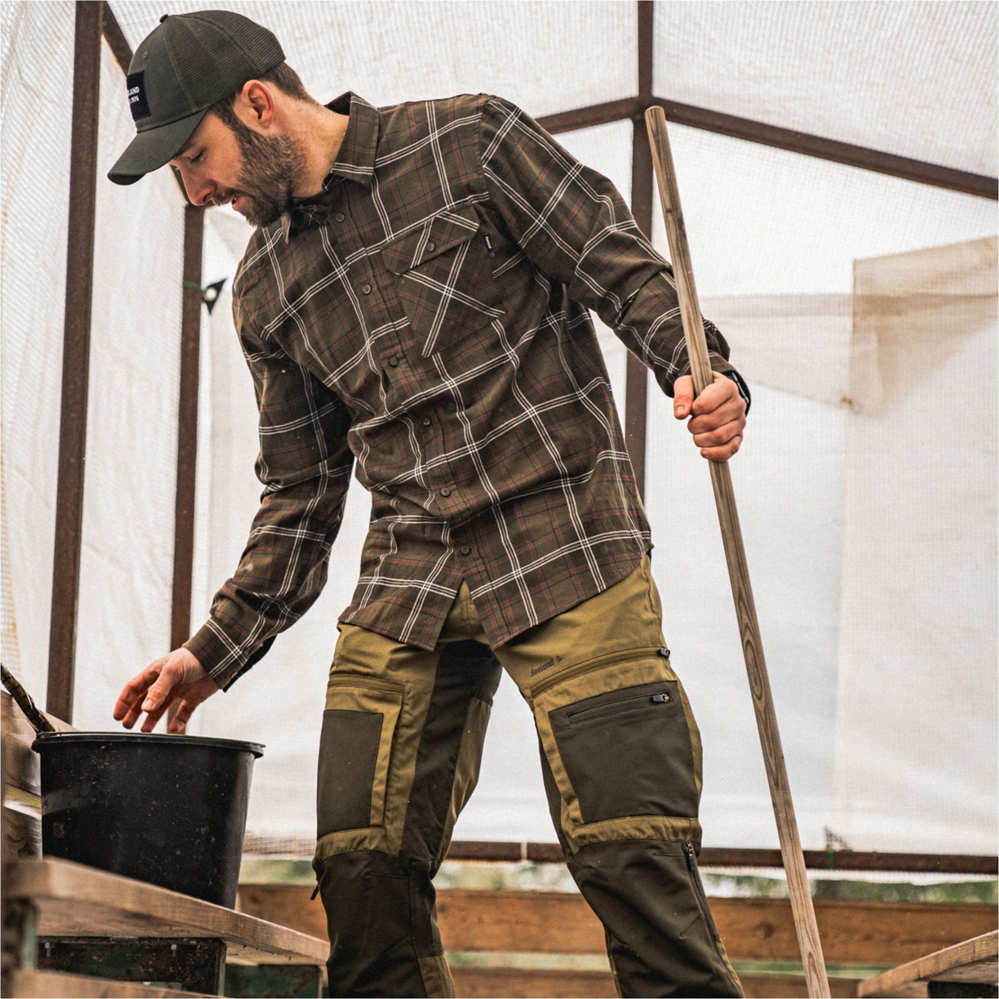 2025 Seeland Mens Glen Flannel Shirt 4030280110 - Pine Green / Dark Navy Check